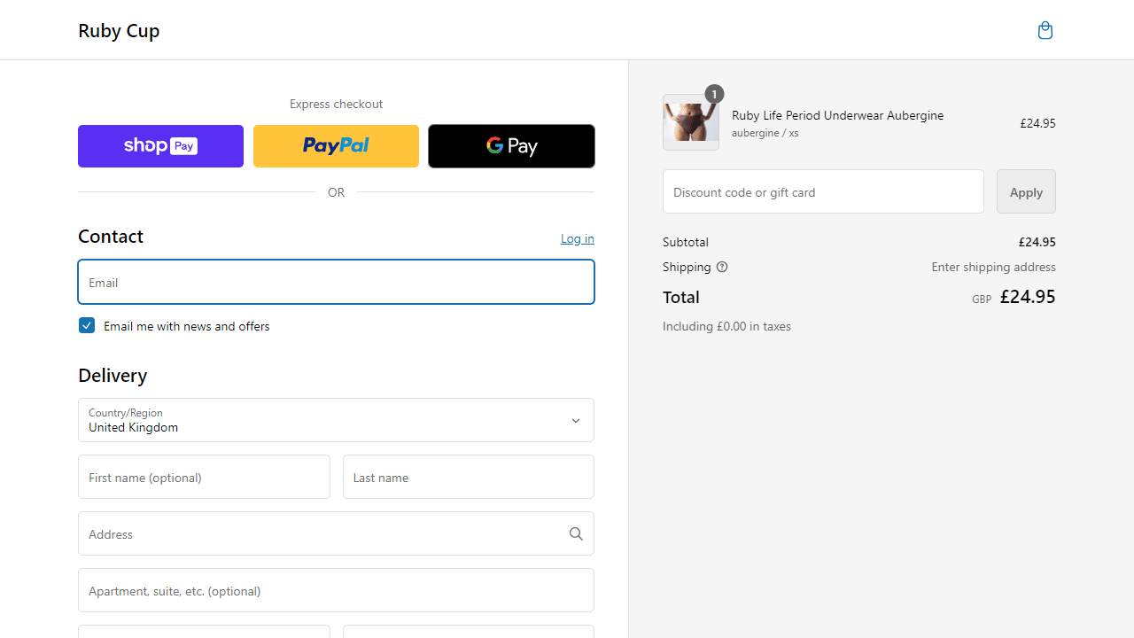 How to apply Ruby Cup coupon code